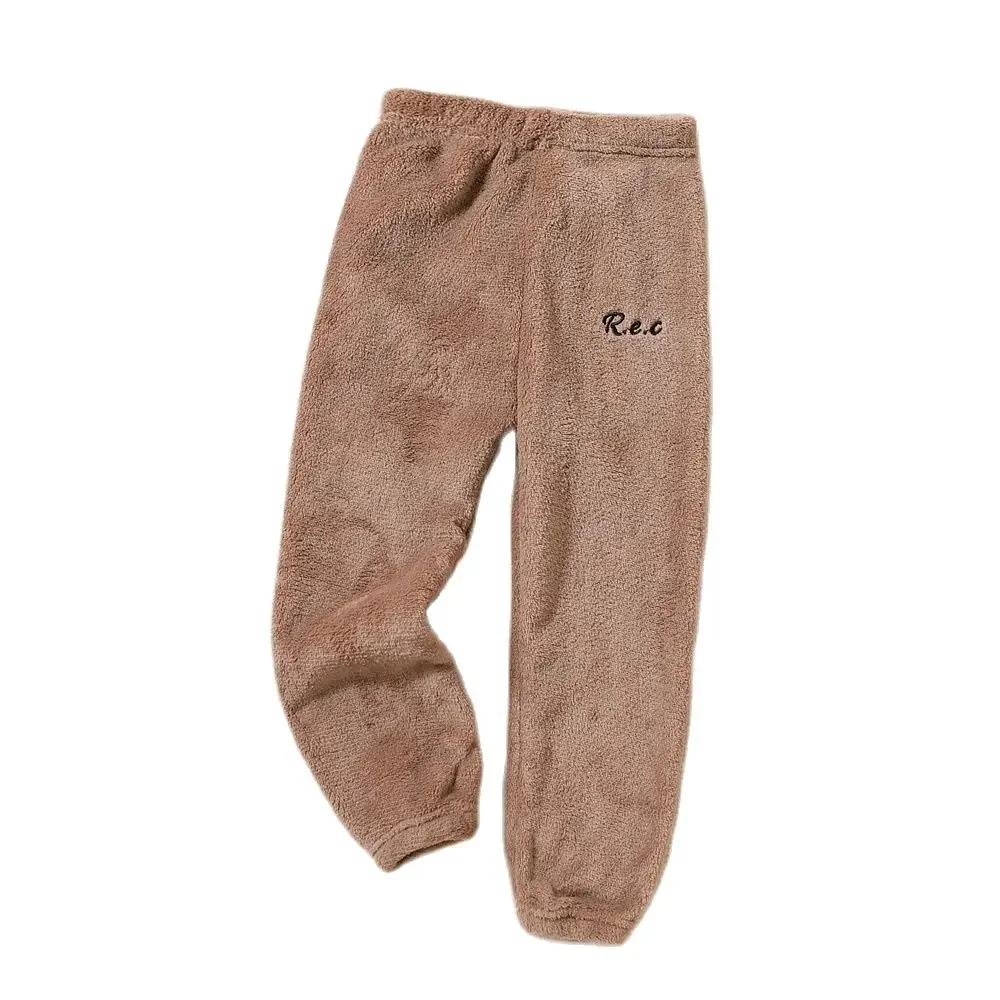 Color: Brown, Kid Size: 7 - Children Thicken Fleece Pants Boys and Girls Solid Letter Embroidery Sports Casual Kids Clothes Warm Leggings Clothing Winter