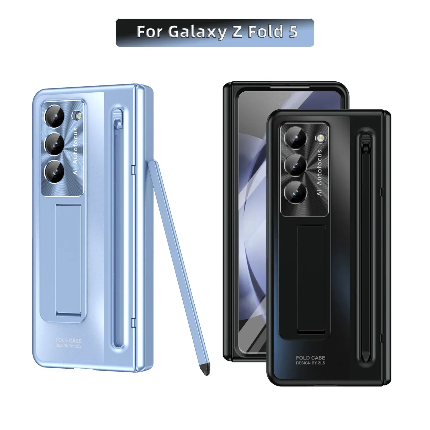 Color: Black, Bundle: Case & Strap, Material: Canvas - For Samsung Galaxy Z Fold 4 5 Case With S Pen Stand & Hinge Cover Screen Protector All-inclusive Anti-drop For Z Fold5 Fold4