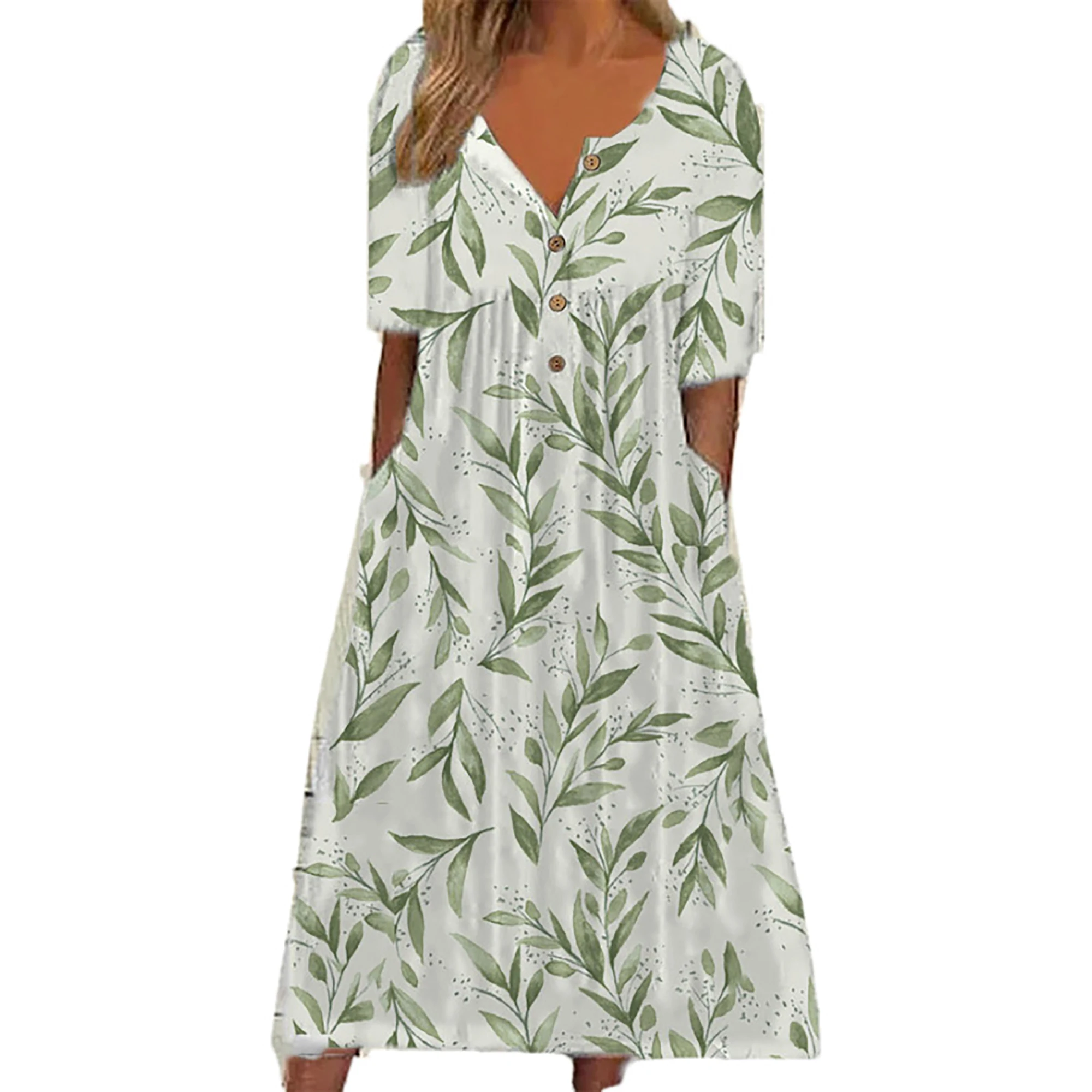 Color: black, Size: 2XL - 2024 Europe and the United States spring new fashion printed V-neck button short sleeve plus size women's size women's pocket