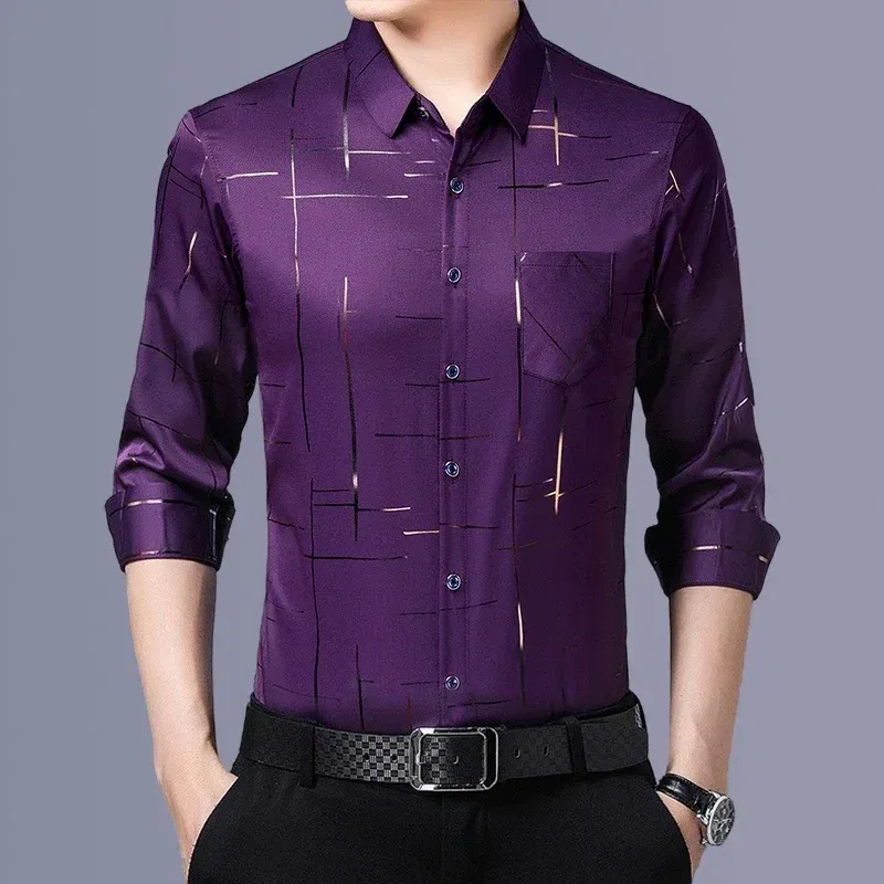 Color: Black, Size: L - Men's Casual and Fashionable Long Sleeved Printed Shirt, Non Ironing and Wrinkle Resistant Business Top