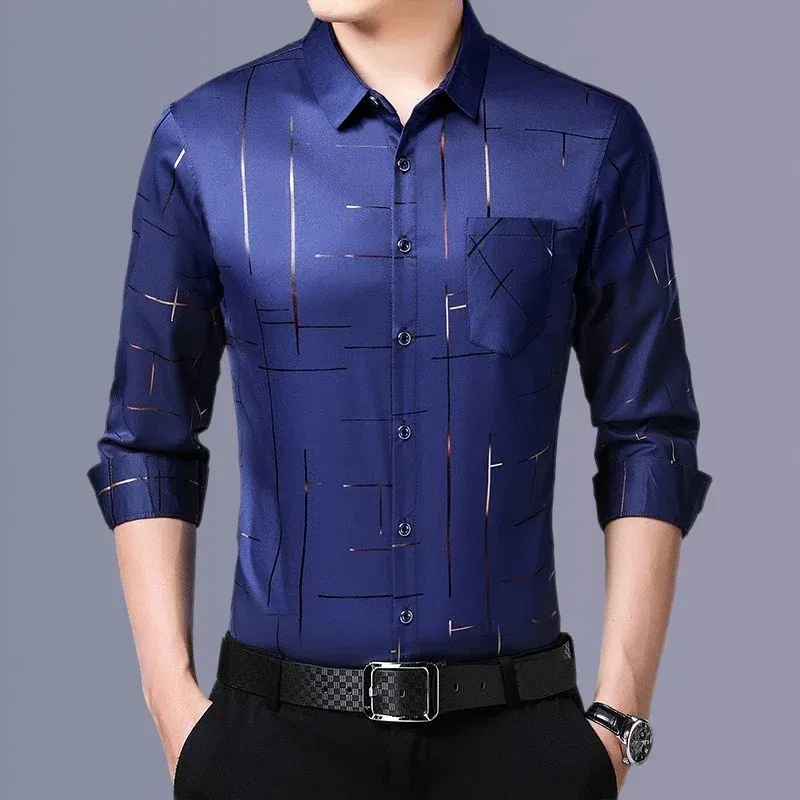 Color: Black, Size: L - Men's Casual and Fashionable Long Sleeved Printed Shirt, Non Ironing and Wrinkle Resistant Business Top