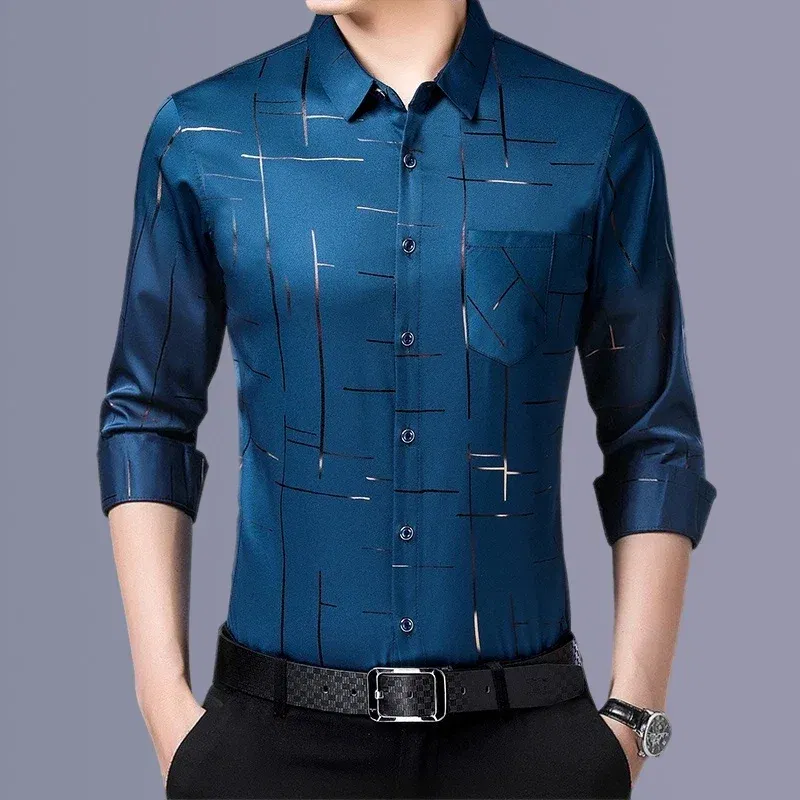 Color: Black, Size: L - Men's Casual and Fashionable Long Sleeved Printed Shirt, Non Ironing and Wrinkle Resistant Business Top