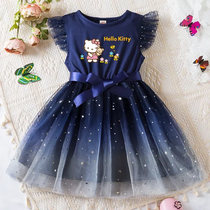 Color: Silver, Kid Size: 4T - Hello Kitty Girls Sequin Tutu Dress with Bow Flutter Sleeves Summer Princess Party Outfit for Toddler Kids 2-6 Years
