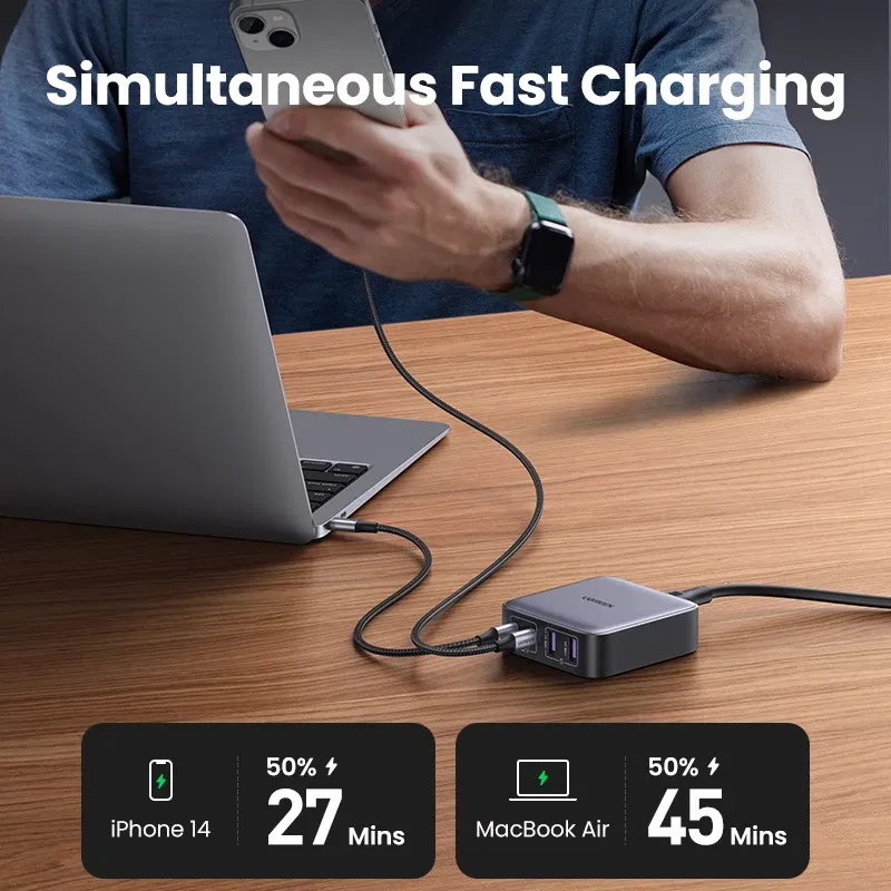 Plug Type: IT, Ships From: CHINA - UGREEN 100W 65W GaN Charger Desktop Laptop Fast Charger 4 in 1 Adapter For iPhone 15 14 13 Pro Max Phone Charger Xiaomi Samsung