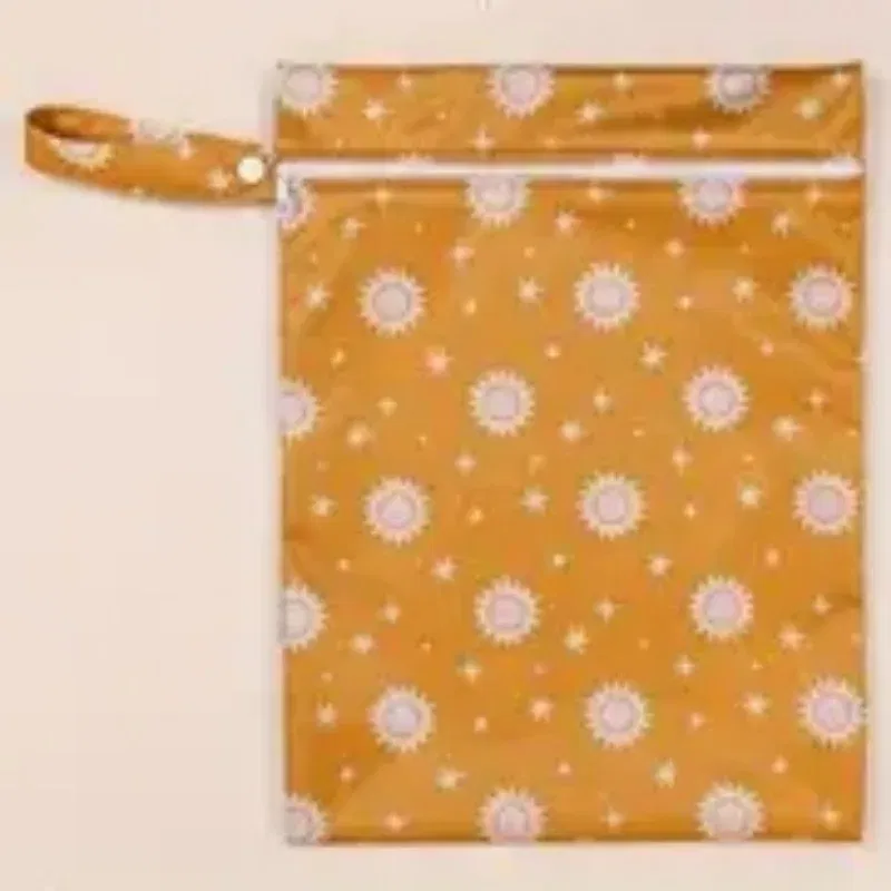 Color: Gold - HappyFlute 2PCS 26*36CM Reusable Wet Dry Bag Waterproof Leak-Proof Quick-Drying For Nappy Changing Eco-Friendly Travel Wetbag