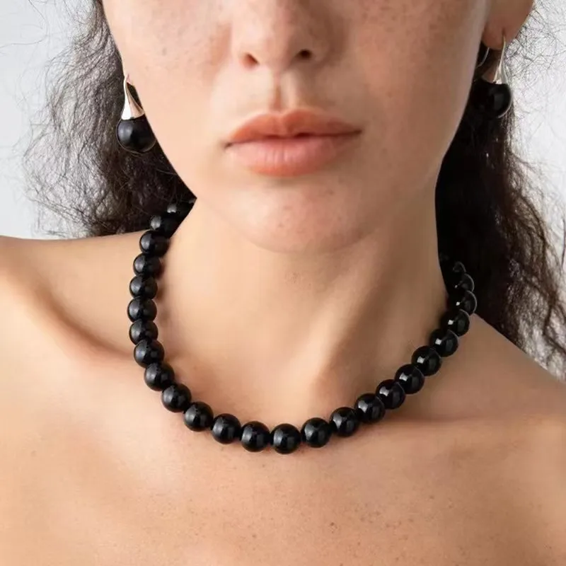 Metal Color: cobalt violet - HUANZHI Transparent Natural Crystal Stone Beads Necklace for Women Magnetic Buckle Chain Collarbone Choker Fashion Jewelry Hot