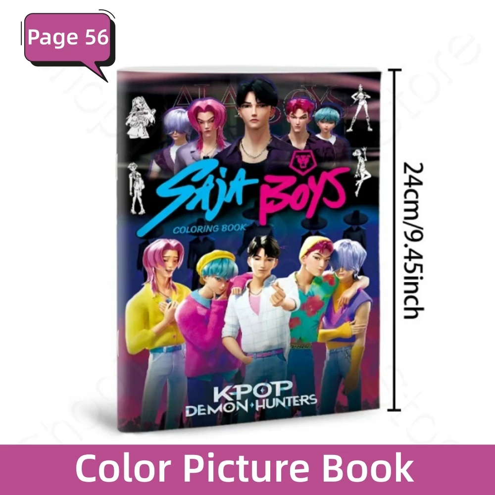 Color: light yellow - KPop Demon Hunter Coloring Books Anime Cartoon Line Drawing Children's Sketch Picture Book Kid's Birthday Gift / Christmas Gift