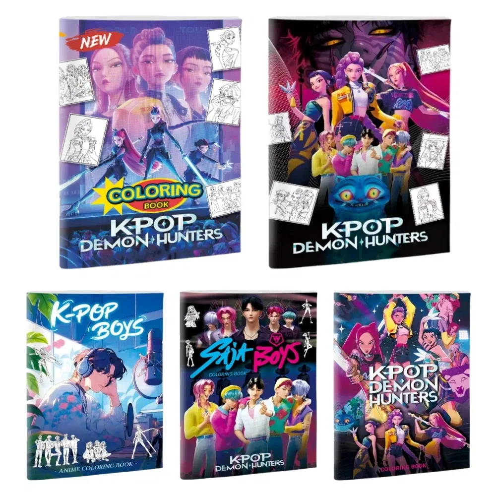 Color: light yellow - KPop Demon Hunter Coloring Books Anime Cartoon Line Drawing Children's Sketch Picture Book Kid's Birthday Gift / Christmas Gift
