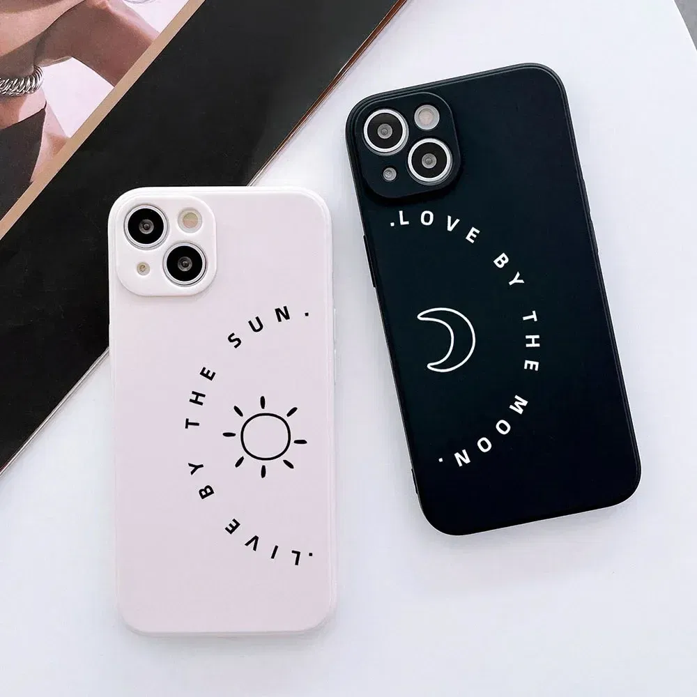Color: black, Material: tpu - Couple Black and White Love Sun Moon Case For Samsung Galaxy S10 S20 S21 S22 S23 S24 FE Plus Ultra Note 20 Silicone Phone Case