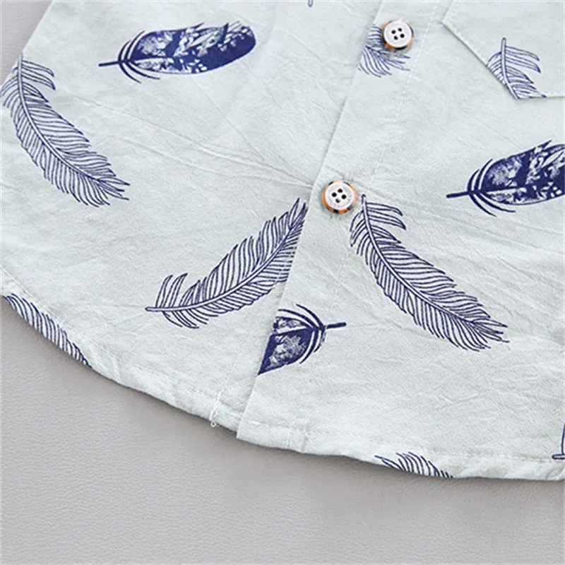 Color: Yellow, Kid Size: 24M - 0-3 Year Old Baby Summer Feather Print Shirt Short Sleeve Suit