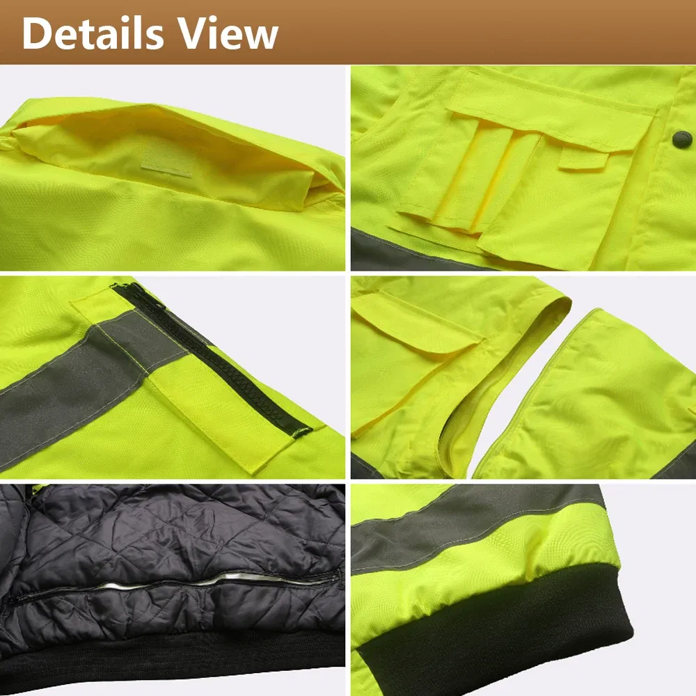 Color: Yellow, Size: XS - High Visibility Parka Windproof Jacket Waterproof Parka Men's Work Reflective Parka