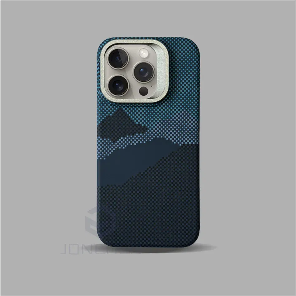 Color: GRAY, Material: Neoprene - Luxury Magnetic Stand Metal Lens Relief Carbon Fibre Pattern For Magsafe Case For iPhone 15 14 13 Pro Max Shockproof  Back Cover