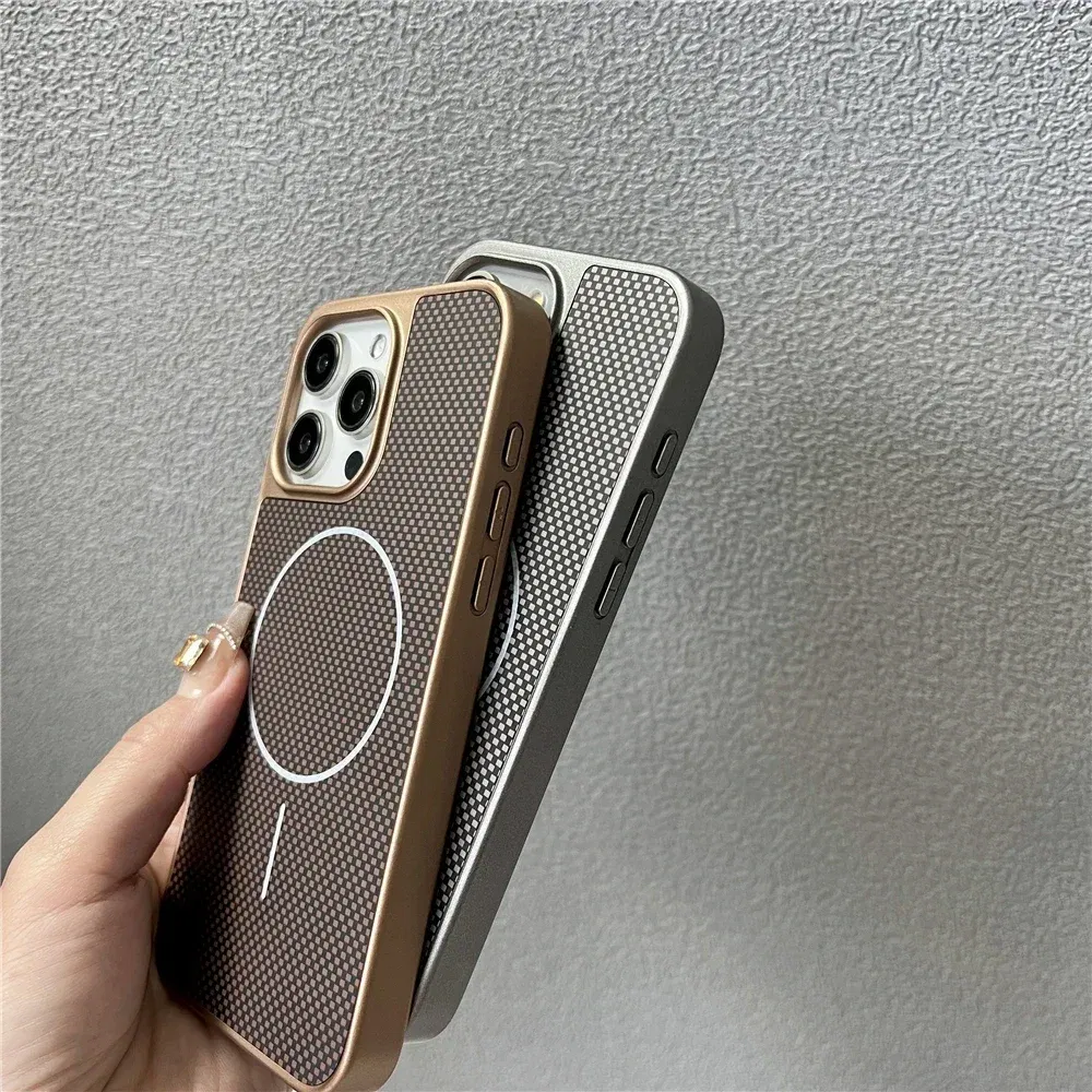Color: Brown, Compatible-Phone Models: For iPhone 16 Plus - Carbon Fiber Textured Magnetic Phone Case For iPhone 16 Pro Max 15 14 13 12 Shockproof Soft Cover For Magsafe Wireless Charging