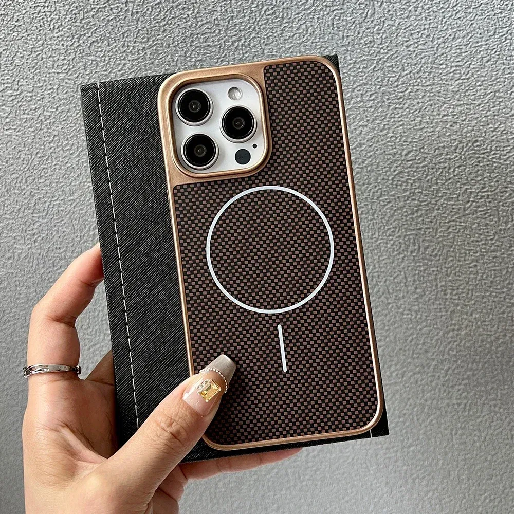Color: Brown, Compatible-Phone Models: For iPhone 16 Plus - Carbon Fiber Textured Magnetic Phone Case For iPhone 16 Pro Max 15 14 13 12 Shockproof Soft Cover For Magsafe Wireless Charging