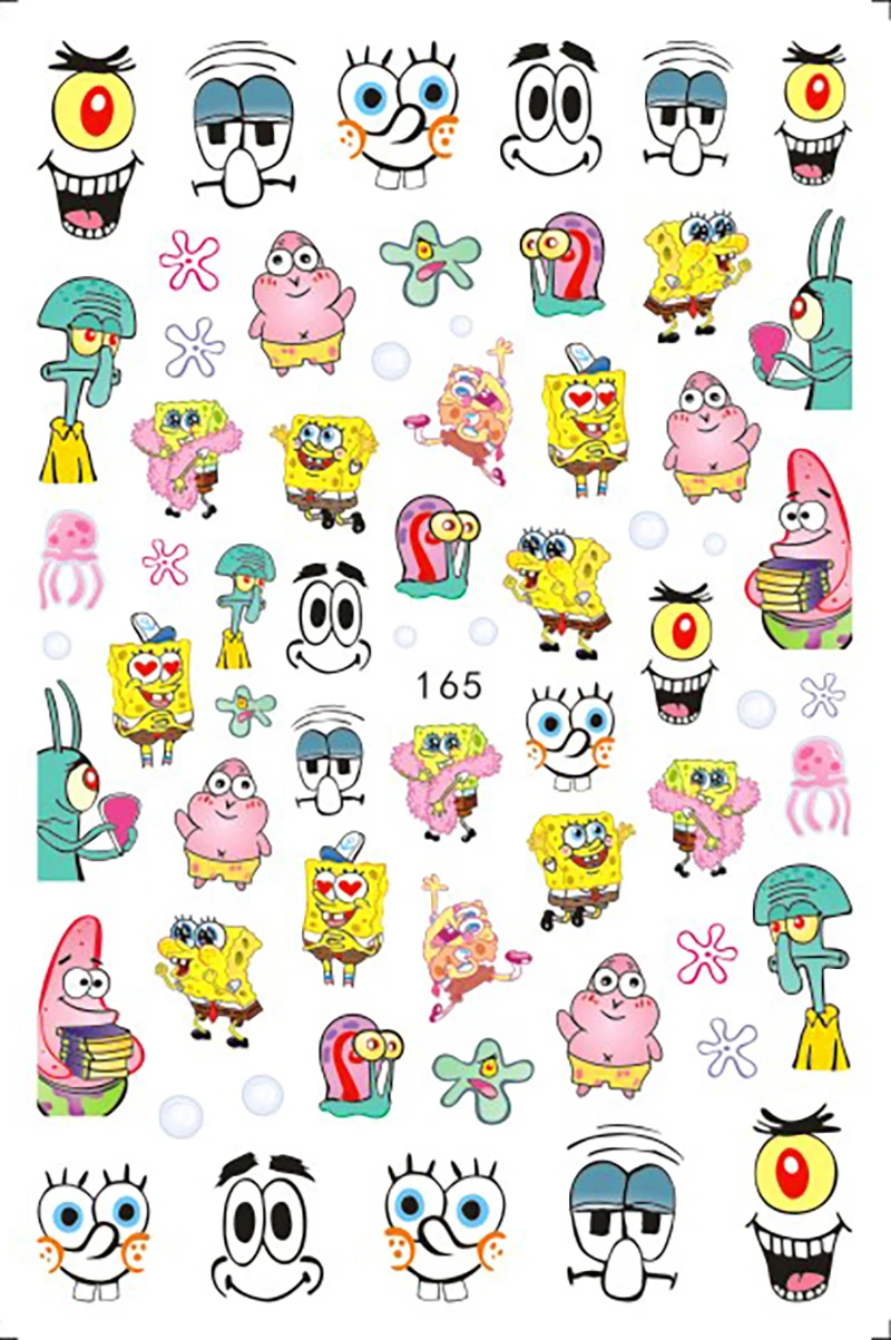 Color: Yellow - 1PCS Miniso Spongebob Cartoon Nail Stickers Nail Art Decoration Cute Hello Kitty Stitch Nail Art Stickers Nail Art Supplies