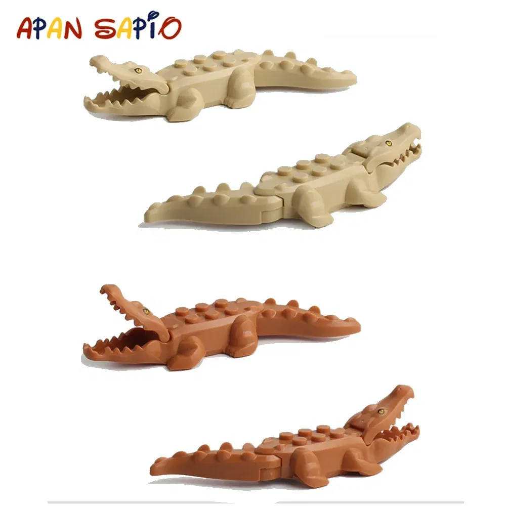 Color: Dark Grey - Animal Building Blocks Model Crocodile Leopard Educational Games Figure Brick Toys for Children Kids