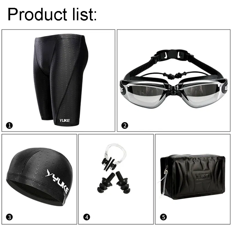Color: Lavender, Size: 4XL - Men Swimming Shorts Waterproof Competition Swim Equipment Goggles with Ear-plug Cap Case Trunks Briefs Swimwear Half Pants 2022