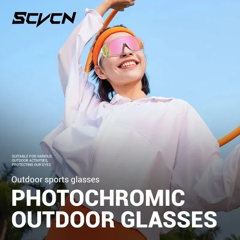 Color Name: PURPLE - SCVCN Color Photochromic Cycling Glasses Outdoo Fashion Sports Sunglasses Men MTB Cycling Sunglasses Women Road Bike Glasses