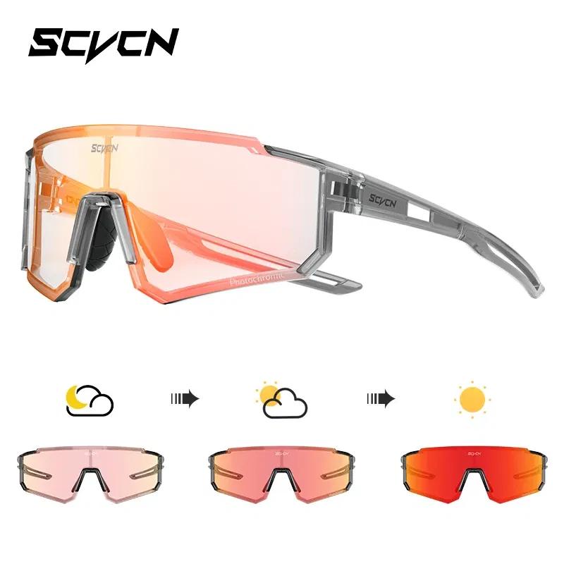 Color Name: PURPLE - SCVCN Color Photochromic Cycling Glasses Outdoo Fashion Sports Sunglasses Men MTB Cycling Sunglasses Women Road Bike Glasses