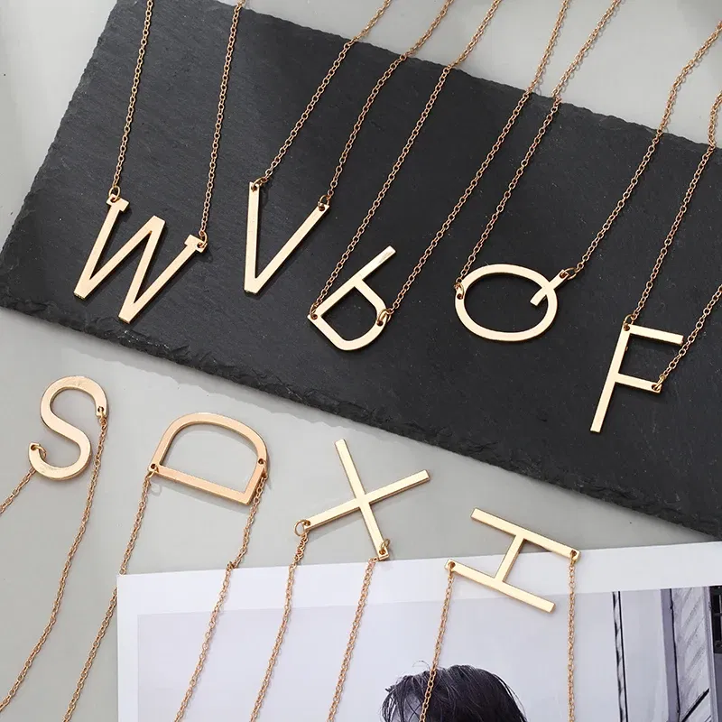 Metal Color: Blue - Fashion Metal Necklace Golden Letter Bohemia Simple DIY Romantic Retro Woman's Necklace For Winter Jewelry Gift Free Shipping
