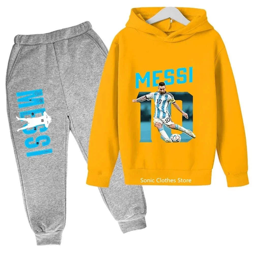Color: Orange, Kid Size: 3T - messi avatar printed children's clothing children's autumn and winter hoodies pants 2-piece casual boys and girls suits