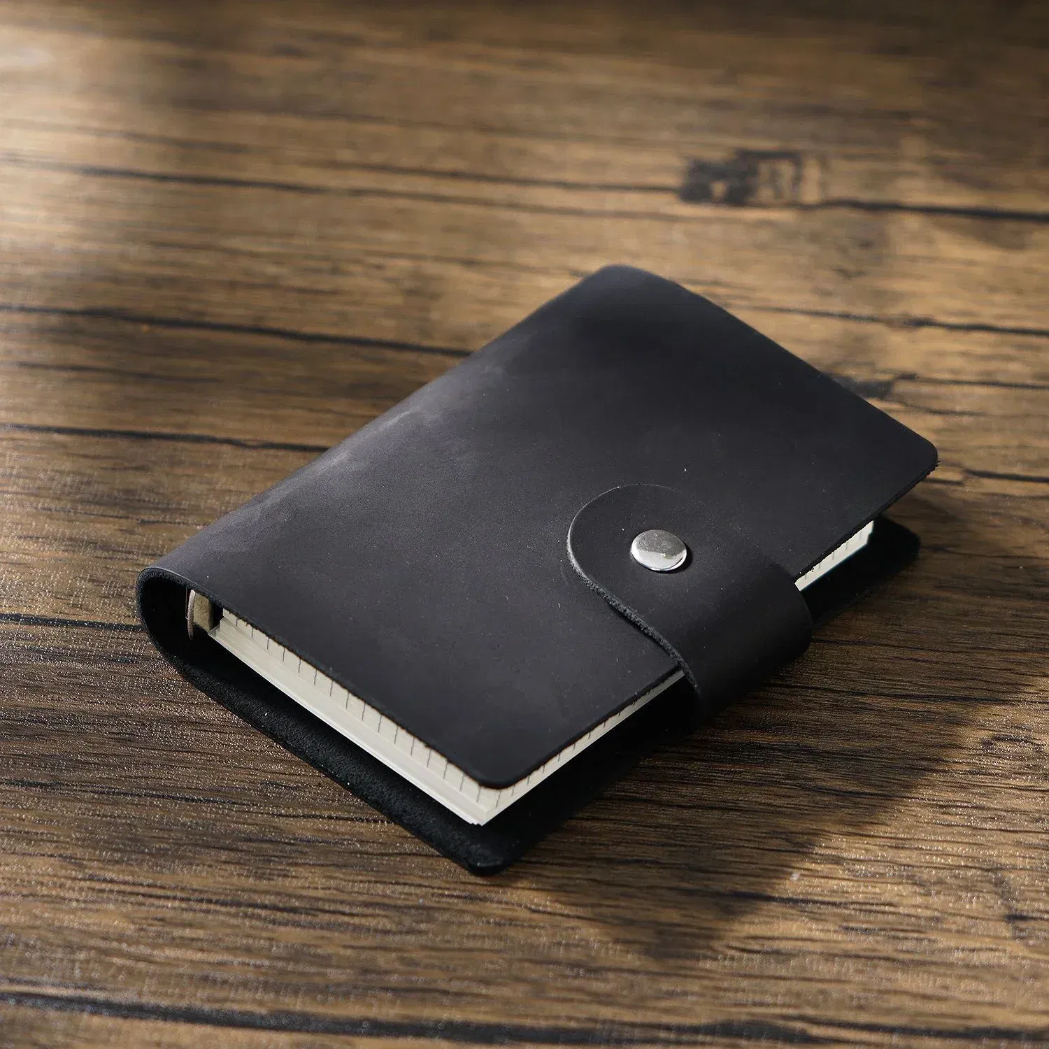 Color: green - Genuine Leather A8 Size Ring Planner Cowhide 5-hole Rings Mini Notebook with 15 MM silver Rings Retro Organizer Diary Notepad