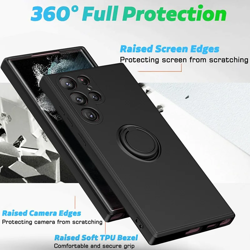 Color: Brown, Ships From: CHINA, Material: Microfiber - With Ring Holder Phone Case For Samsung Galaxy S25 Ultra S24 S23 S22 S21 Plus A13 A52 A53 A54 TPU Soft Back Cover