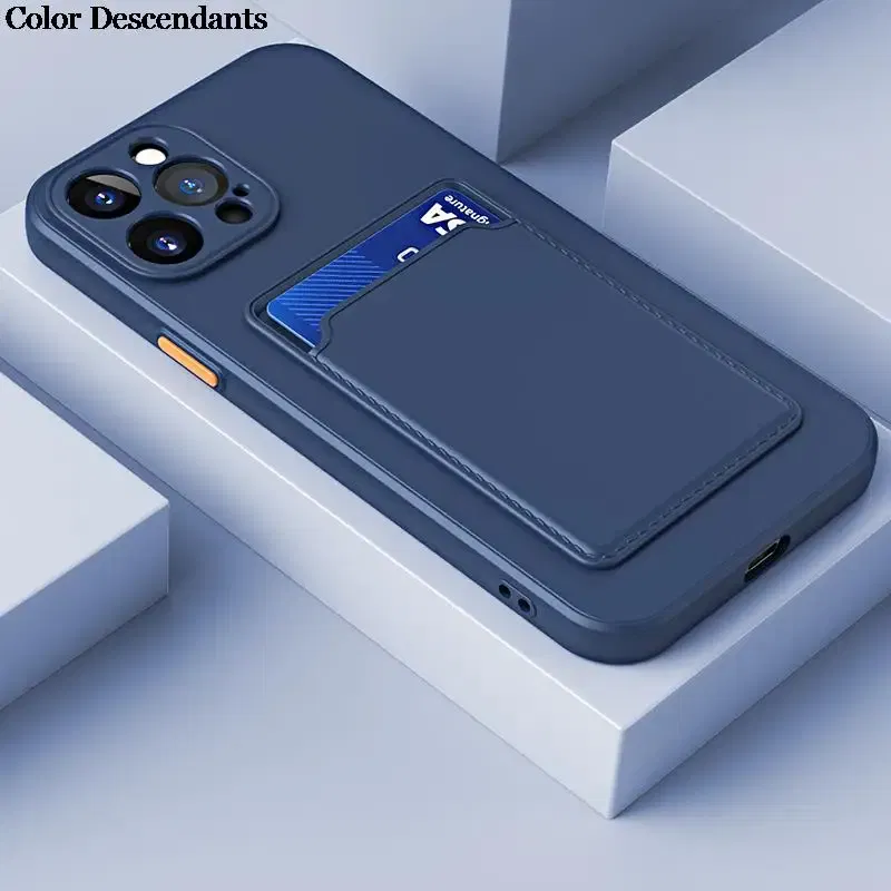 Color: Blue, Material: Plastic - Card Holder Wallet Case For Samsung Galaxy A32 A53 A33 A13 A52 5G Case on A72 A22 A12 A51 A71 Shockproof Liquid Silicone Cover