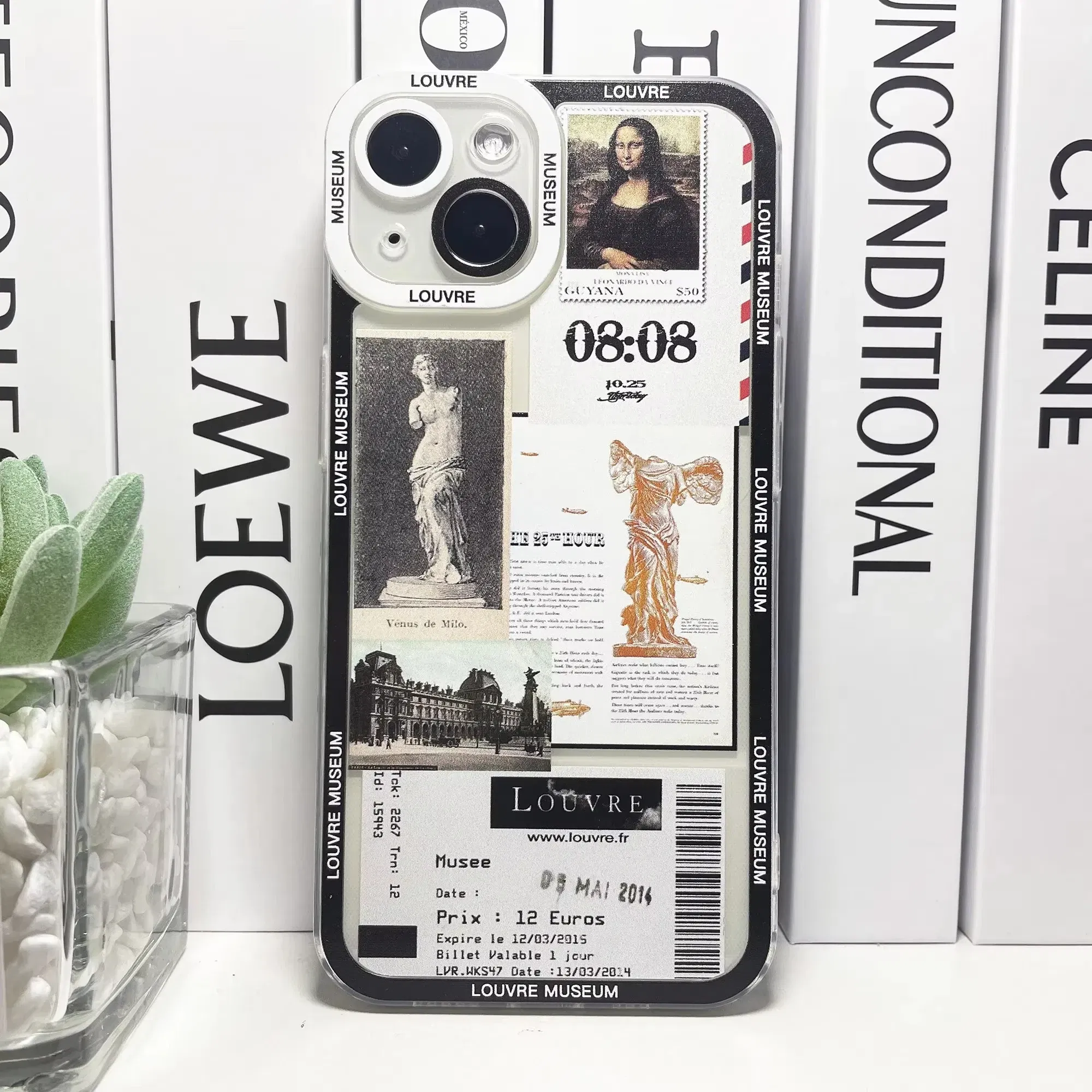 Color: Blue, Material: CANVAS - Van Gogh David Museum Tickets Stickers Collage Art Phone Case For iPhone 14 13 12 11 Pro Max Mini XS X XR SE 7 8 Plus Soft Cover