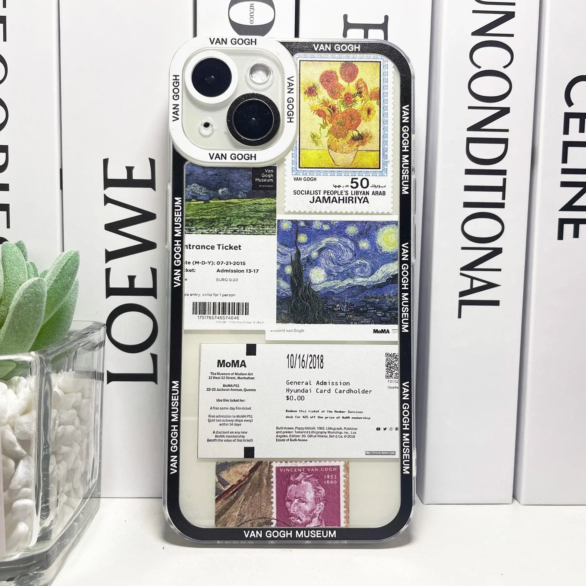 Color: Blue, Material: CANVAS - Van Gogh David Museum Tickets Stickers Collage Art Phone Case For iPhone 14 13 12 11 Pro Max Mini XS X XR SE 7 8 Plus Soft Cover