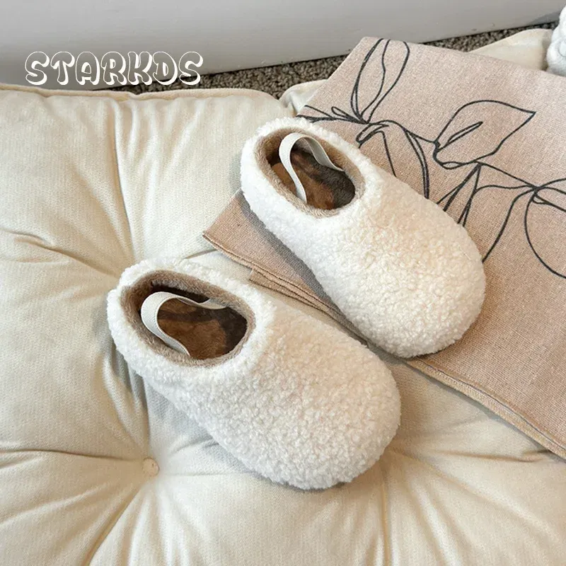 Color: black, Shoe Size: 35.5 - Teddy Fur Mule For Baby Kids Winter Warm Plush Slipper Toddler Child Casual Pull-on Fluffy Cotton Shoe with Back Elastic Strap