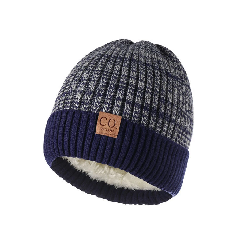 Color: black, Size: XS - New Unisex Two-Tone Winter Hats Add Fur Lined Men And Women Fashion Warm Beanie Cap Casual Winter Knitted Hats