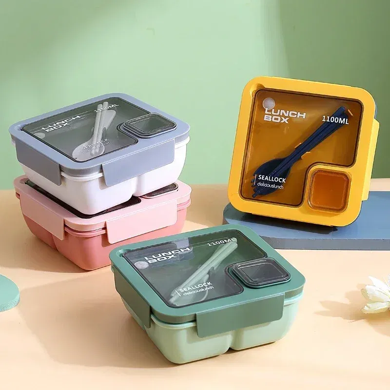 Color: WHITE - Portable Lunch Box Lunch Bags for Children School Office Bento Box with Tableware Thermal Bag Complete Kit Microwavable Heating