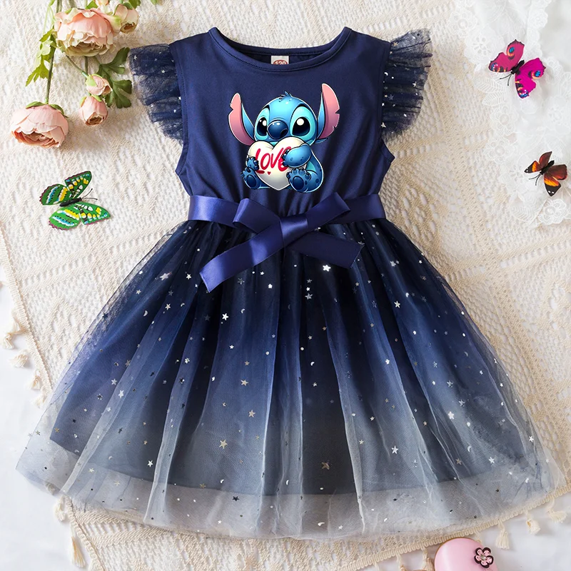 Color: green, Kid Size: 4T - Lilo Stitch Girls Sequin Tutu Dress with Bow Flutter Sleeves Summer Princess Party Outfit for Toddler Kids 2-6 Years