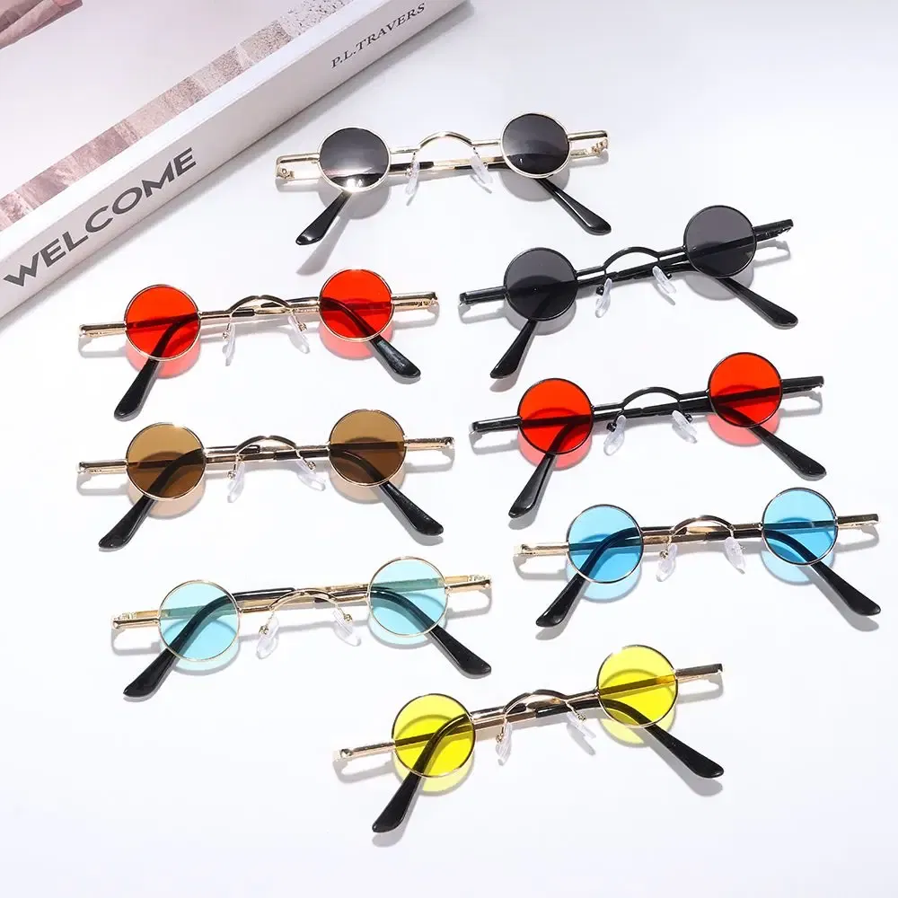Lenses Color: Blue, Frame Color: WHITE - Small Round Rock Punk Sunglasses for Women Men Ultra Metal Frame Hip Hop Sun Glasses Candy Color Fashion Shades Driving Eyewear