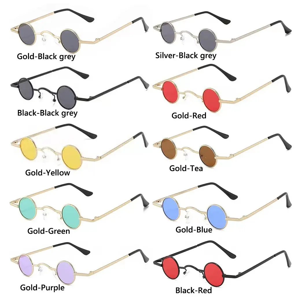 Lenses Color: Blue, Frame Color: WHITE - Small Round Rock Punk Sunglasses for Women Men Ultra Metal Frame Hip Hop Sun Glasses Candy Color Fashion Shades Driving Eyewear
