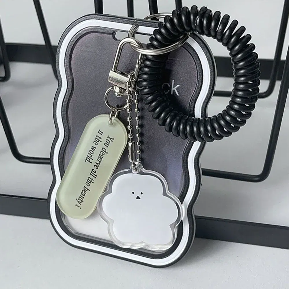 Color: WHITE - INS Transparent Photocard Holder with Spring Keychain Idol Photo Protective Case 3 Inch Photo Card Holder Student ID Card Cover