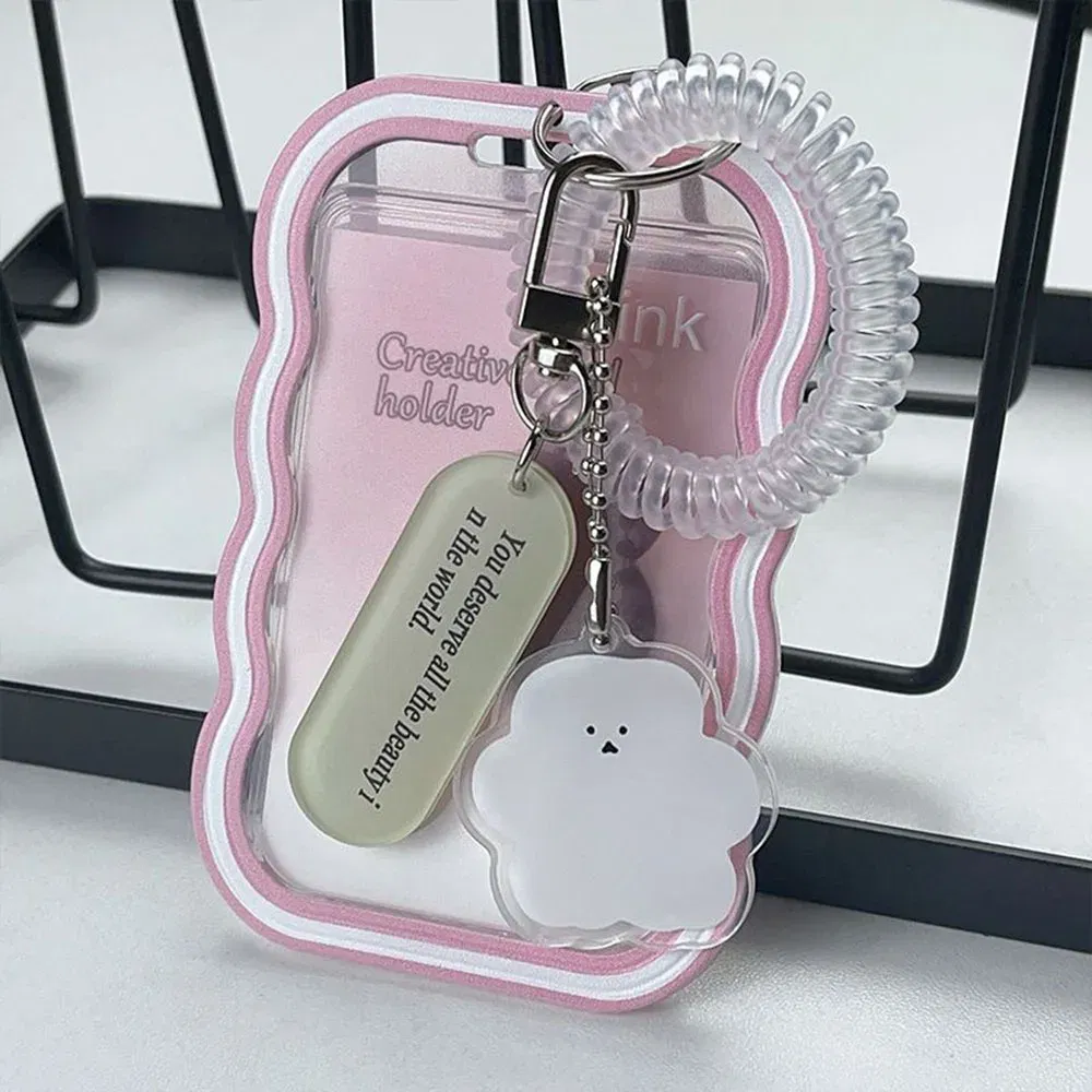 Color: WHITE - INS Transparent Photocard Holder with Spring Keychain Idol Photo Protective Case 3 Inch Photo Card Holder Student ID Card Cover