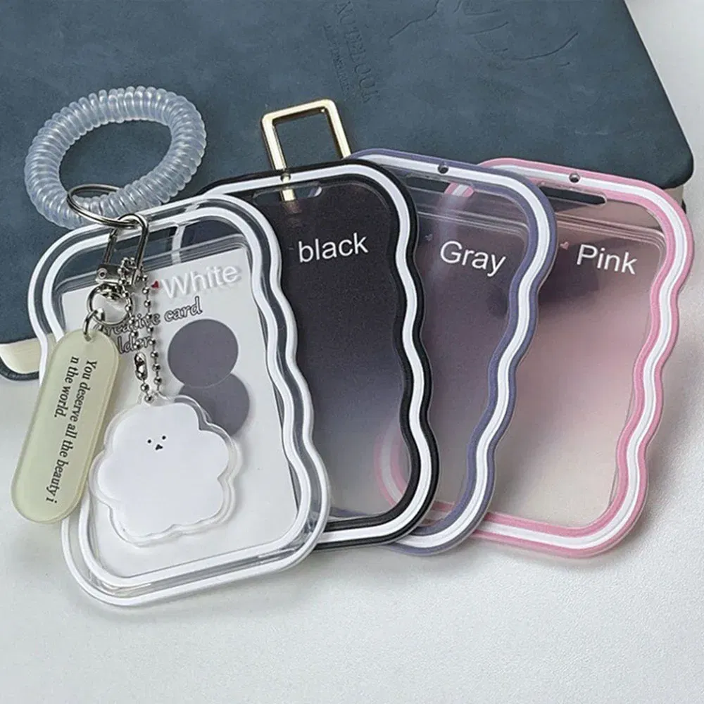 Color: WHITE - INS Transparent Photocard Holder with Spring Keychain Idol Photo Protective Case 3 Inch Photo Card Holder Student ID Card Cover