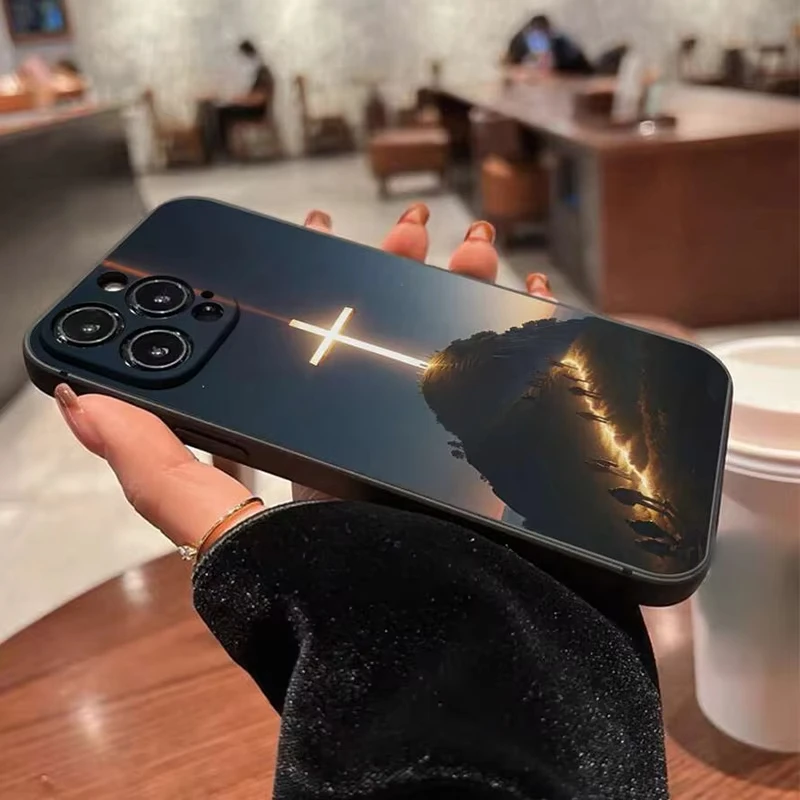 Color: Blue, Compatible-Phone Models: For iPhone 14 - Jesus Cross Painted Phone Case For iPhone 16 15 14 13 12 11 Pro Max XS X XR 7 8 Plus Mini SE 2020 2022