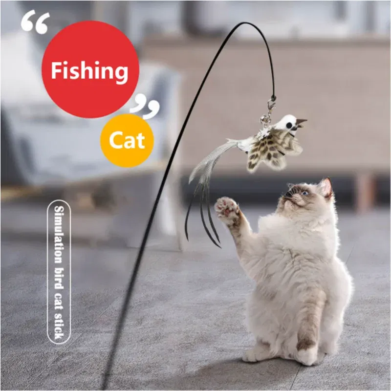 Color: Sky blue, Ships From: CHINA - Simulation Bird Interactive Funny Cat Stick Toy Furry Feather Bird With Bell Sucker Cat Stick Toy Kitten Playing Pet Accessories