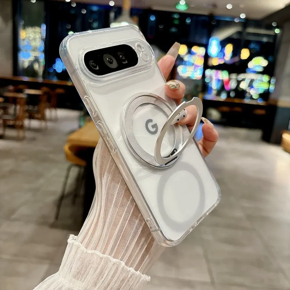 Color: black, Compatibility by Model: Google Pixel 8a - for Magsafe Matte Rotating Bracket Case for Google Pixel 10 9 Pro XL 8 7 6 9A 8A 7A 6A Holder Stand Transparent Shockproof Cover