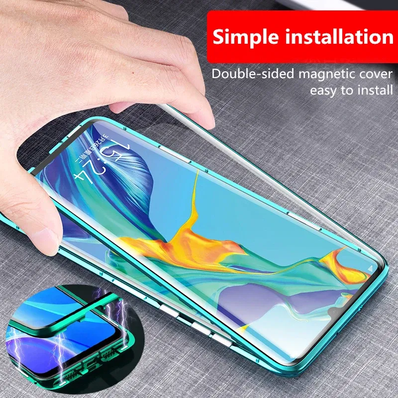 Color: green, Bundle: Case & Screen Protector, Material: Plastic - 360 ?°Full Protection Metal Frame Magnetic Case For OPPO Reno 10 11 Pro 7 4G 7 Z 8 Lite 8Z 5G Double-Sided Glass Cover Cases