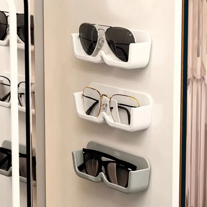 Color: Blue - Glasses Display Cabinet Sunglasses Storage Box Wall Mounted Perforated Free Sunglasses Storage Glasses Rack Home Tidying