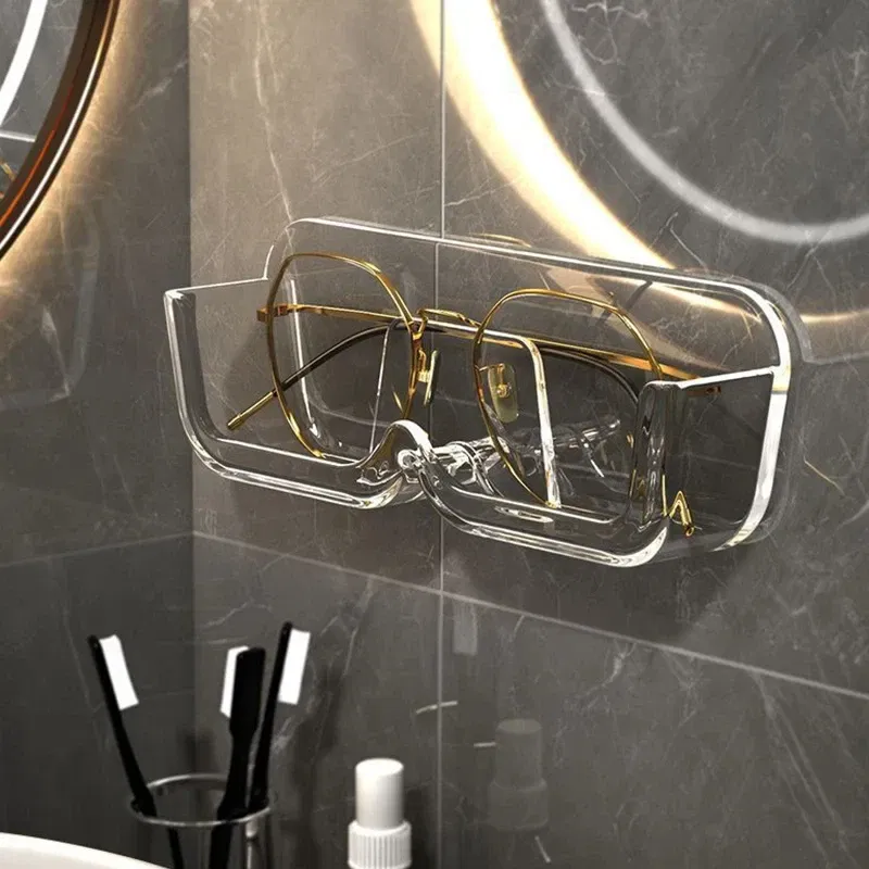 Color: Blue - Glasses Display Cabinet Sunglasses Storage Box Wall Mounted Perforated Free Sunglasses Storage Glasses Rack Home Tidying