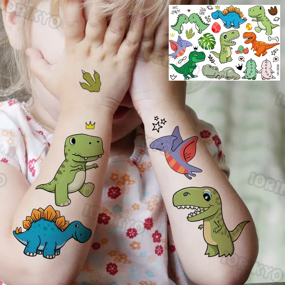 Color: apple green - Cute Small Bus Car Temporary Tattoos For Kids Boys Girls Baby Child Cute Dinosaur Tattoo Sticker Funny Fake Star Tatoo Face Hand