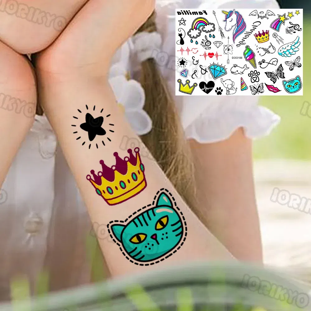 Color: apple green - Cute Small Bus Car Temporary Tattoos For Kids Boys Girls Baby Child Cute Dinosaur Tattoo Sticker Funny Fake Star Tatoo Face Hand