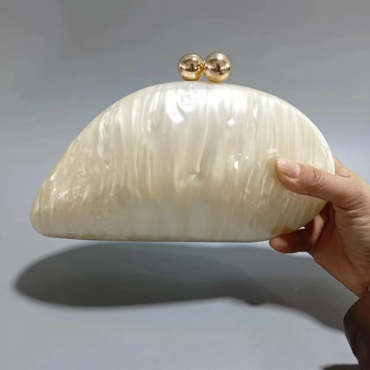 Color: Pink - 2024 New Hot Sale Acrylic Shell Shape Clutch Bag Women Designer Evening Party Cute Pearl Egg Purse Blue Handbag Wholesale