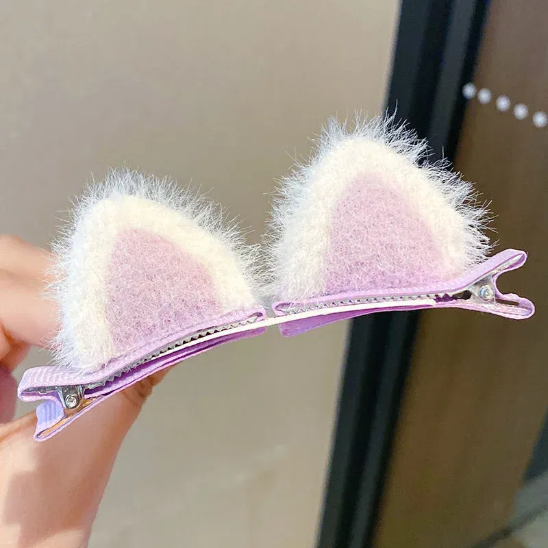 Color: Pink - 2PCS New Plush Cat Ears Hairpins Girls Hair Clips Hair Accessories Women Sweet Cute Barrettes Kids Fashion Headwear Ornaments