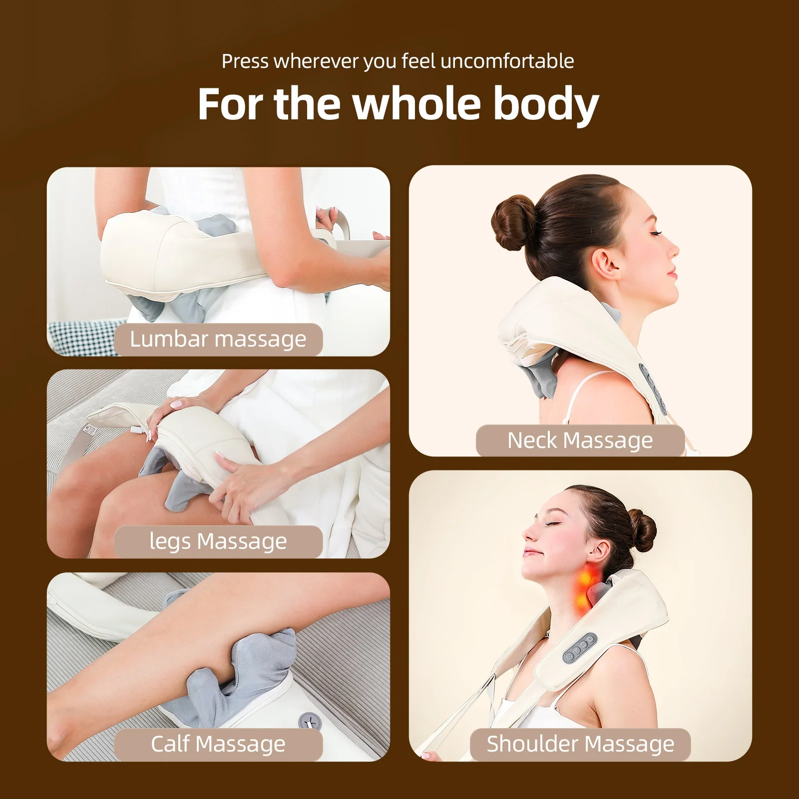 Color: GRAY - Foreverlily Neck And Shoulder Massager Wireless Neck And Back Shiatsu Kneading Massager Neck Cervical Relaxing Massage Shawl